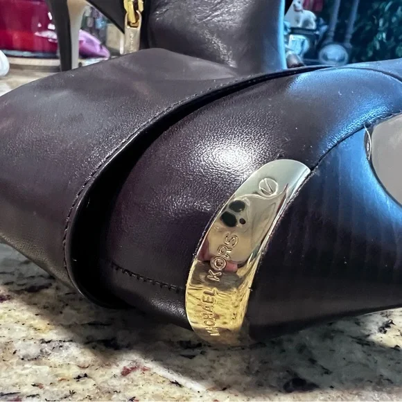 New MICHAEL Michael Kors Brown Leather Ankle Boot 8M Open Toe - Picture 4 of 14